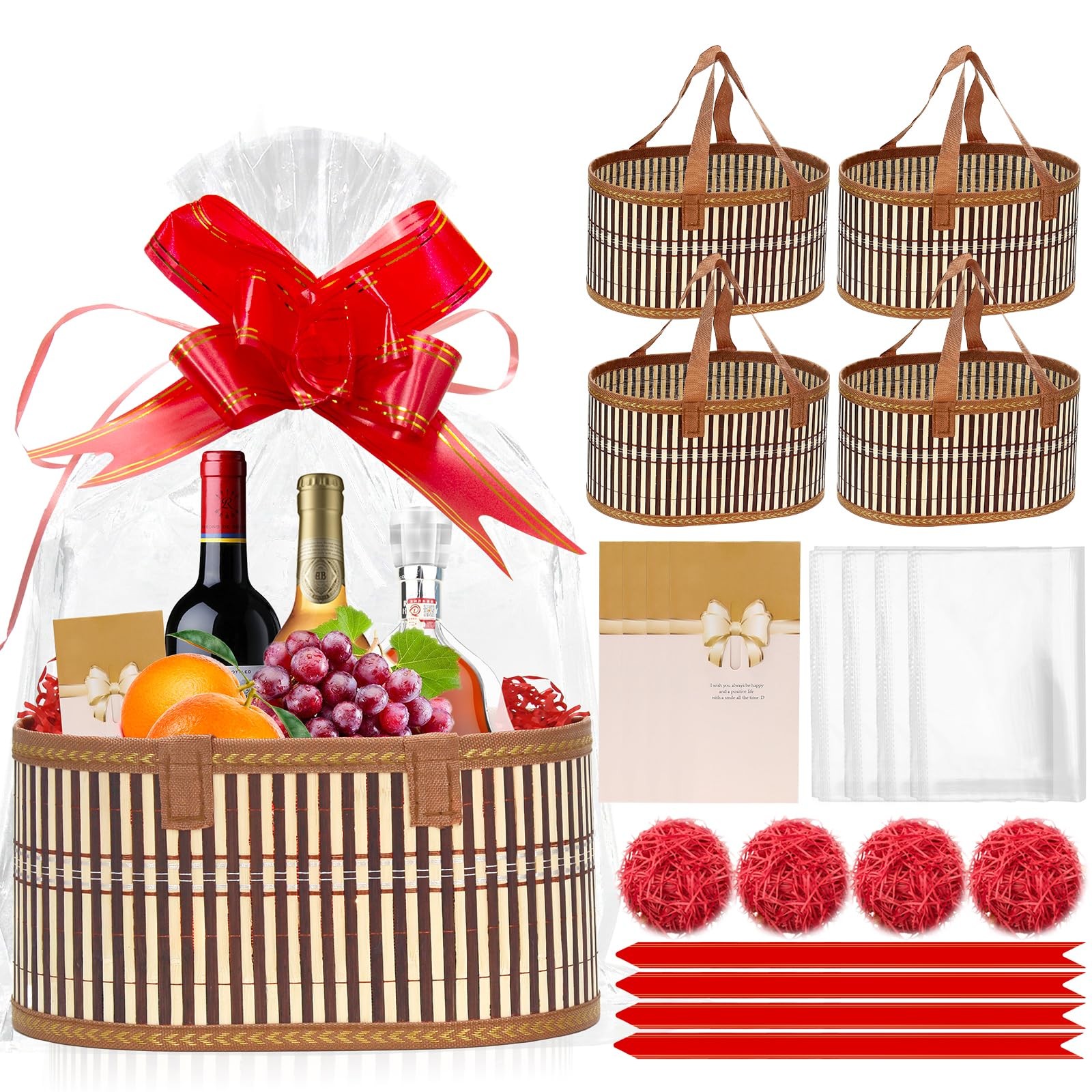 4 Pack Large Basket for Gifts Gift Baskets Empty Kit with Cellophane Wrap Fol...