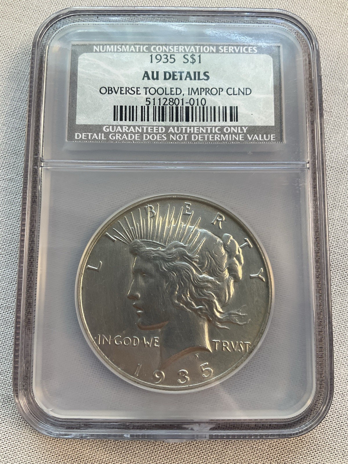 1935 Peace Silver Dollar - AU Detail - Tooled, Improperly Cleaned