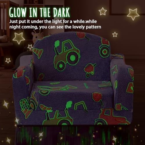 Thick Comfy Toddler Chair and Couch for Kids,2-in-1 Soft Plush Car Excavator