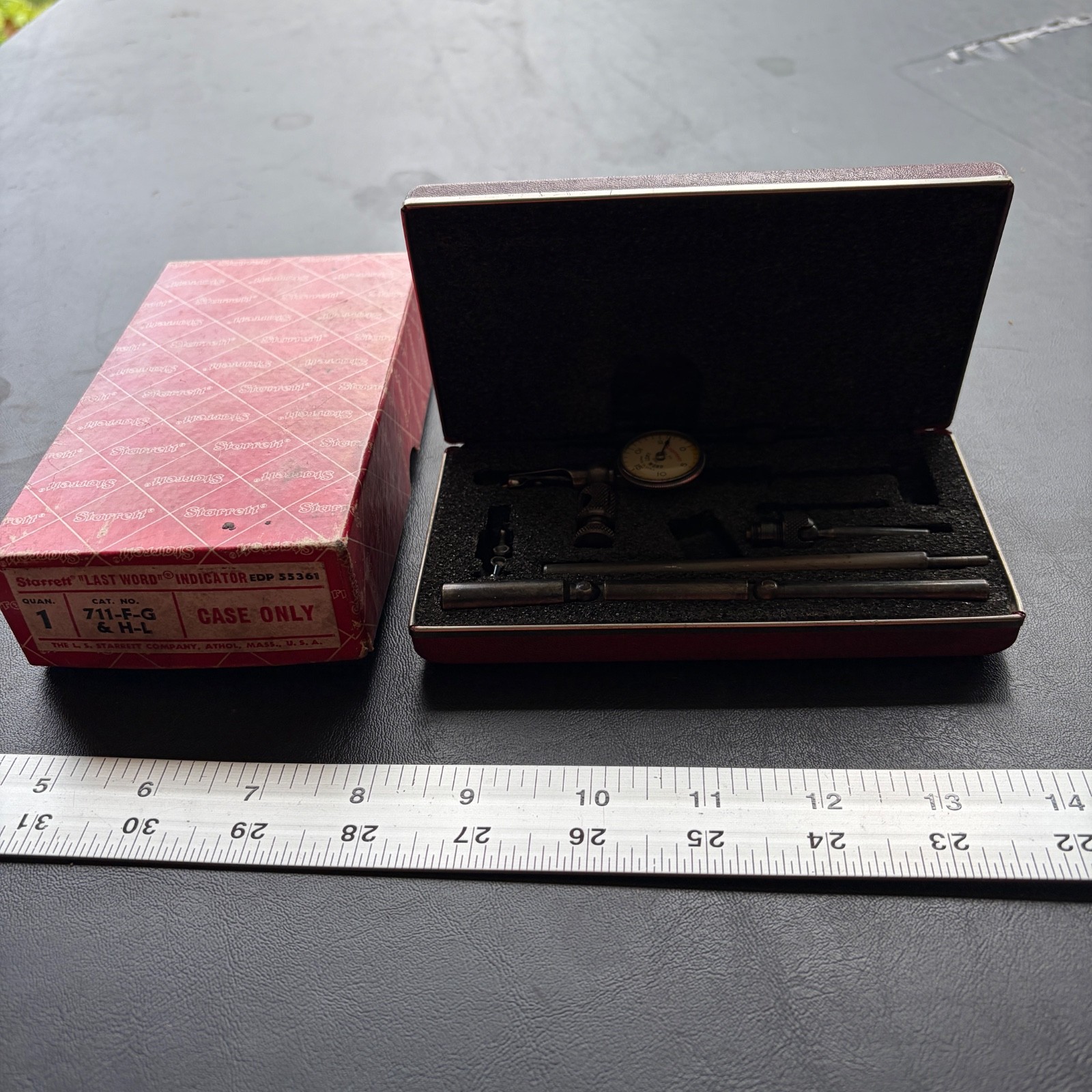 Starrett No. 711-F-G and H-L Last Word Dial Test Indicator w/ Case & Attachments