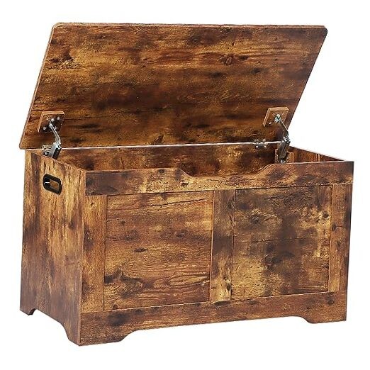 31.5" Storage Chest, Wooden Storage Bench, Lift Top Toy Chest with 2 Safety