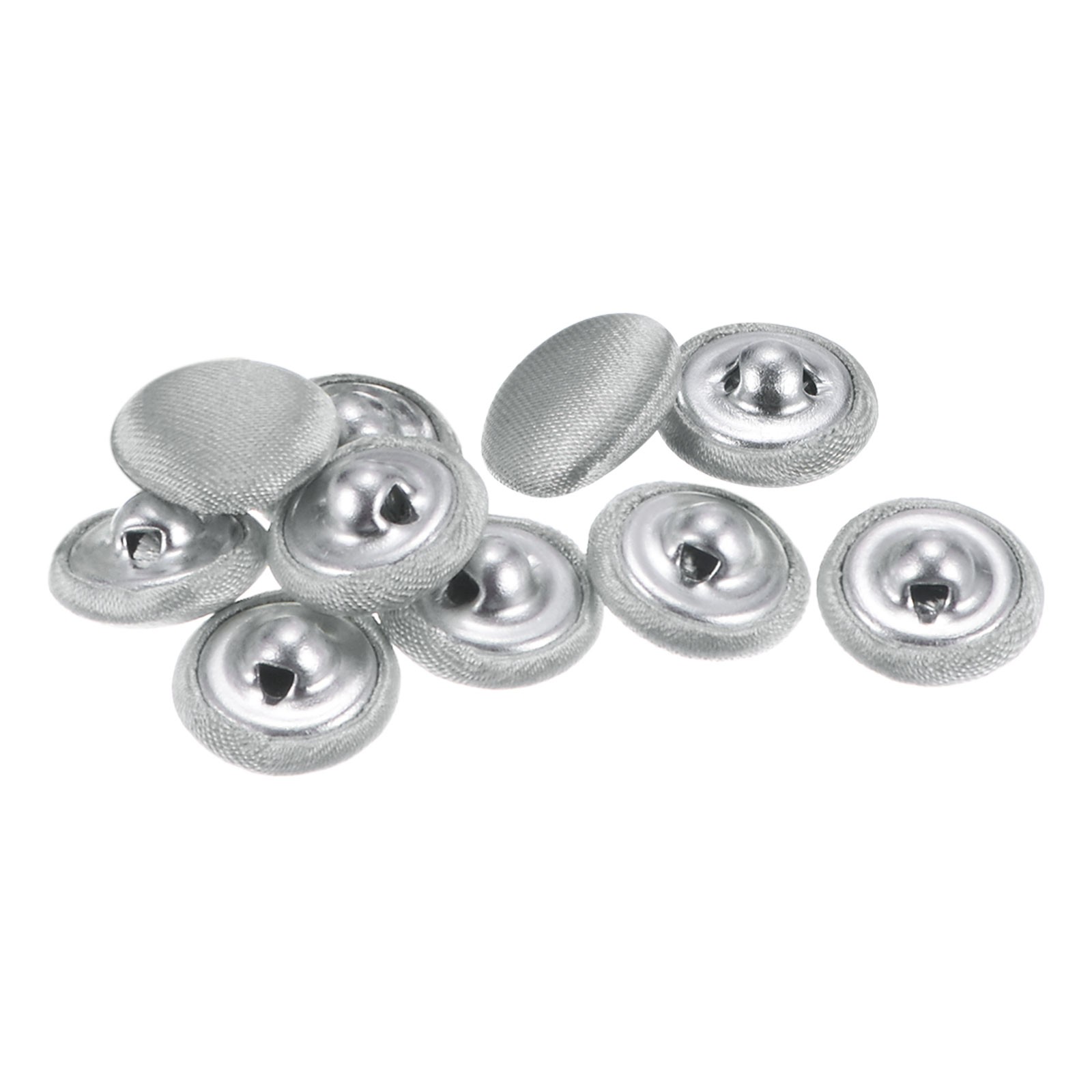 10pcs 12.5mm Fabric Cloth Covered with Metal Shank Round Buttons, Silver Tone
