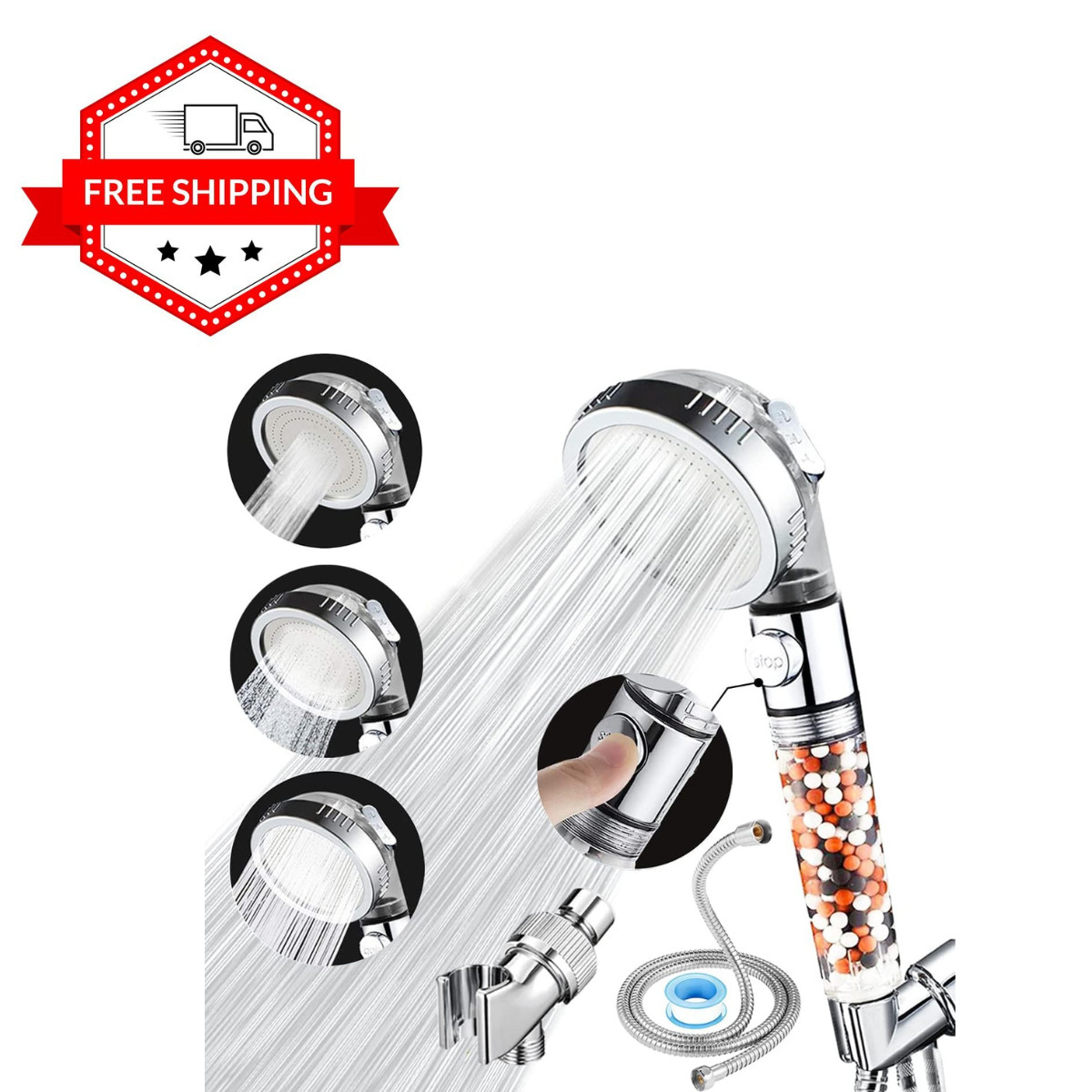 Setting High Pressure Shower Envy Shower Head with Beads Water Saving Durable