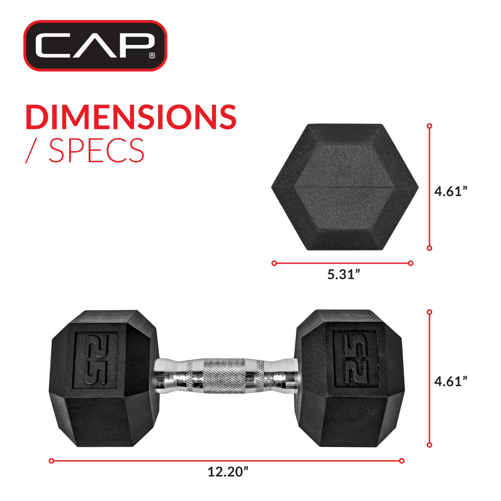 CAP Barbell, 25lb Rubber Hex Dumbbell, Pair