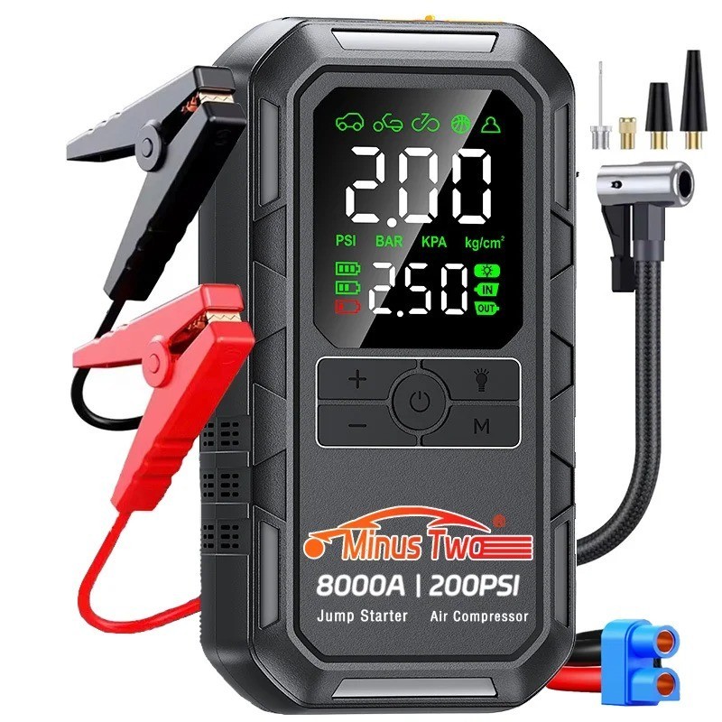 Portable 4000A Car Jump Starter with Air Compressor 200PSI Tire Inflator