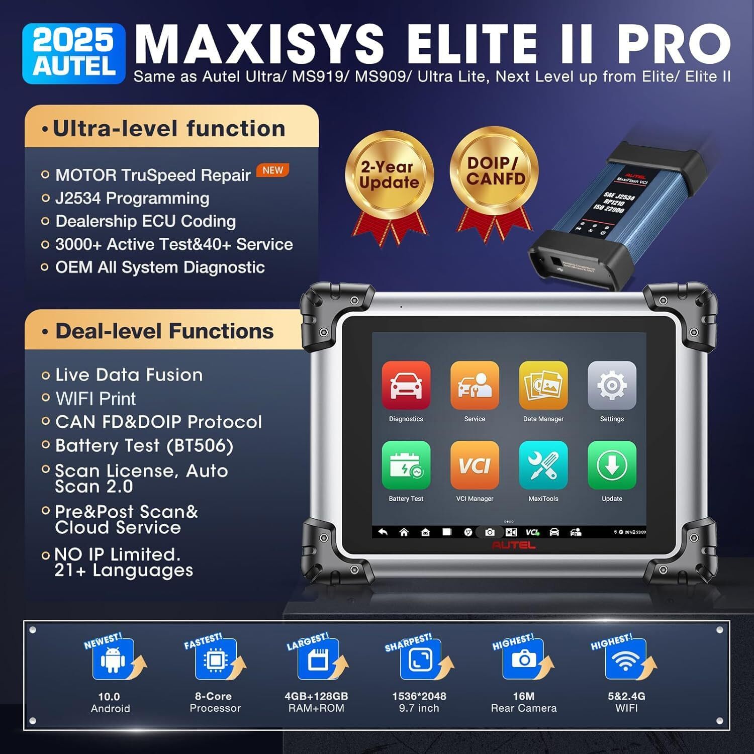 2025 Autel MaxiSys Elite II PRO As MS909 Diagnostic Scan Programming Key Coding