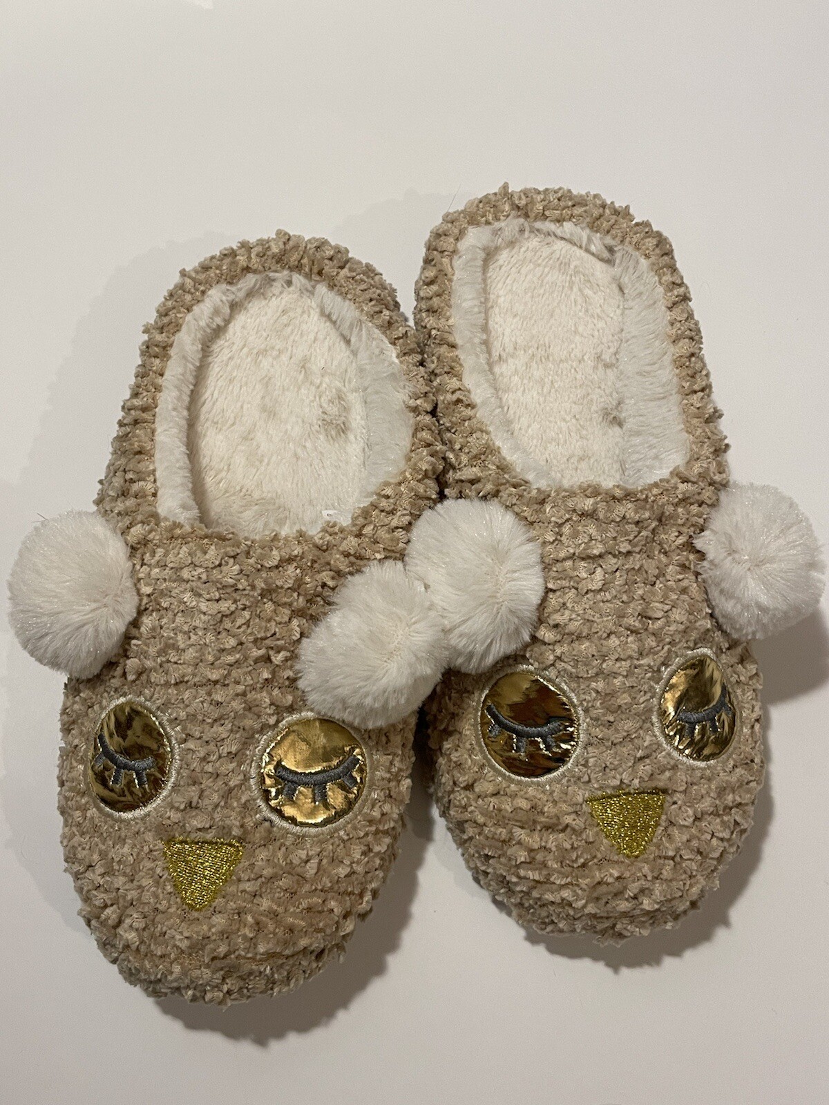 NEW Owl Faux Fur Lined Pom Pom Accent Slippers Women's X/XL 8.5-10