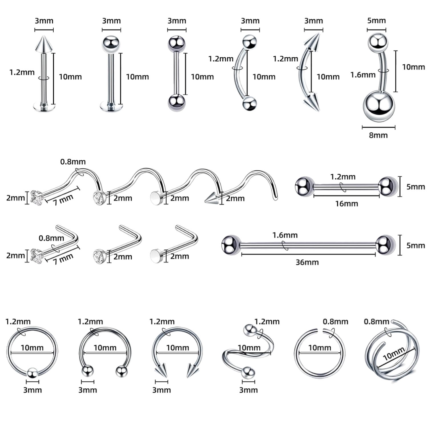 High-Quality Stainless Steel Piercing Kit - 131 Pcs