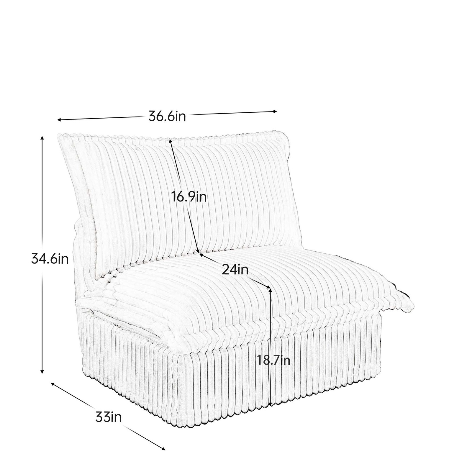 Corduroy Sofa, Deep Seat, Removable Washable Covers, 300lb Capacity