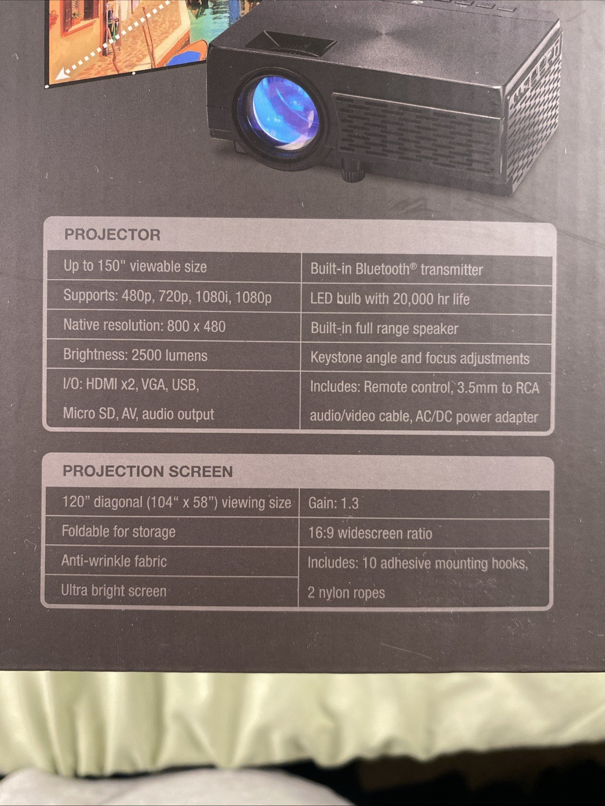 GPX All-in-One Projector and Screen Kit - Bluetooth, 120" screen, 1080p support