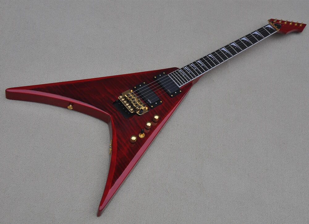 6 Strings Electric Guitars High Quality with Golden Tremolo Bridge,Red