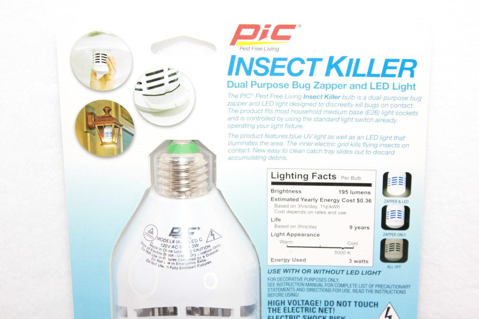 Pic INSECT KILLER Dual Purpose Bug Zapper & LED Light Kills Bugs On Contact NEW