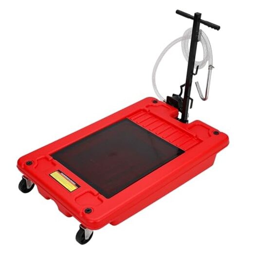 18 gal Oil Drain Pan, Low Profile Oil Drain Pan with Pump, Oil Red Hand Pump