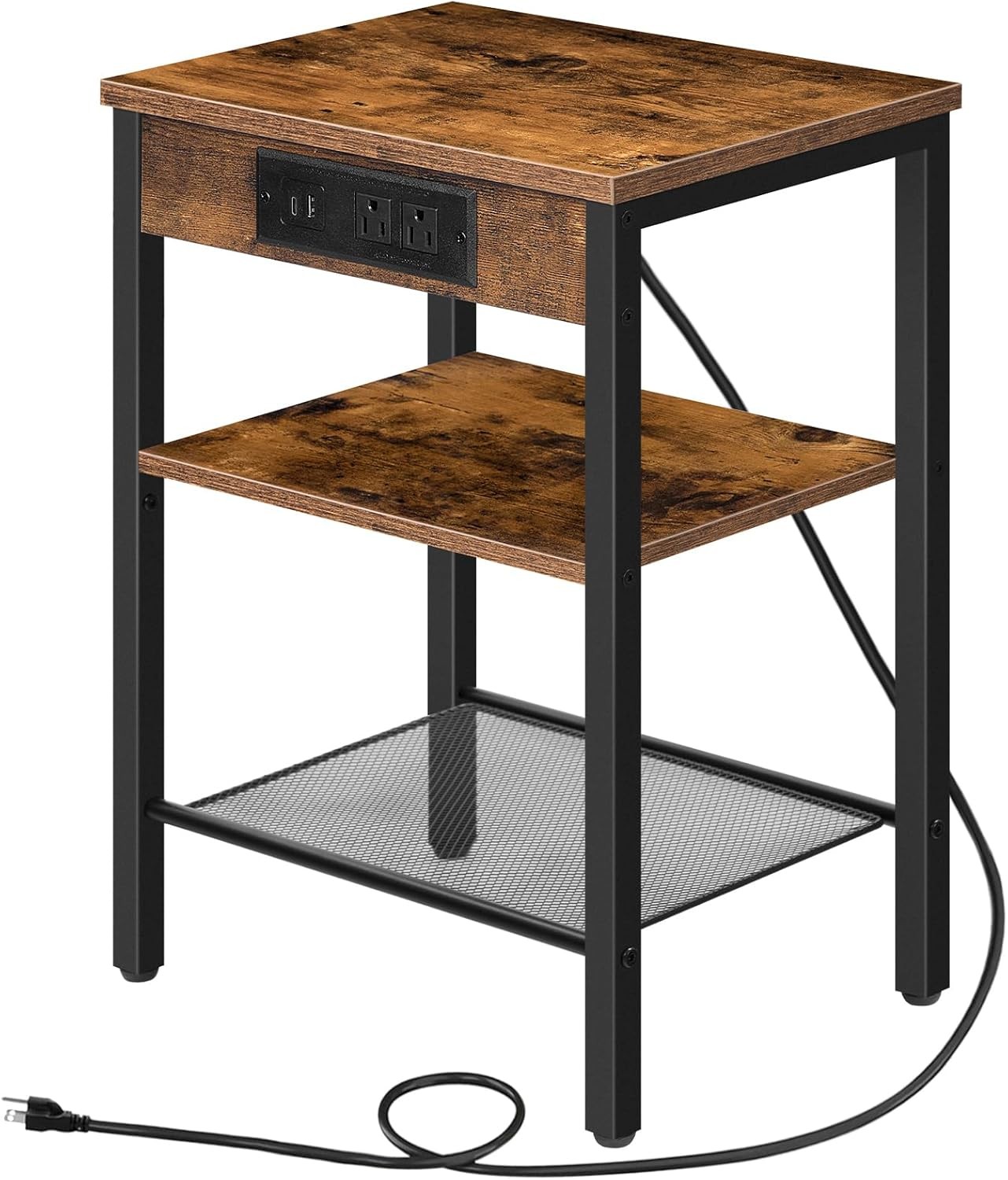Side Table W/ Charging Station & USB Port Small End Table Small Space 3-Tier