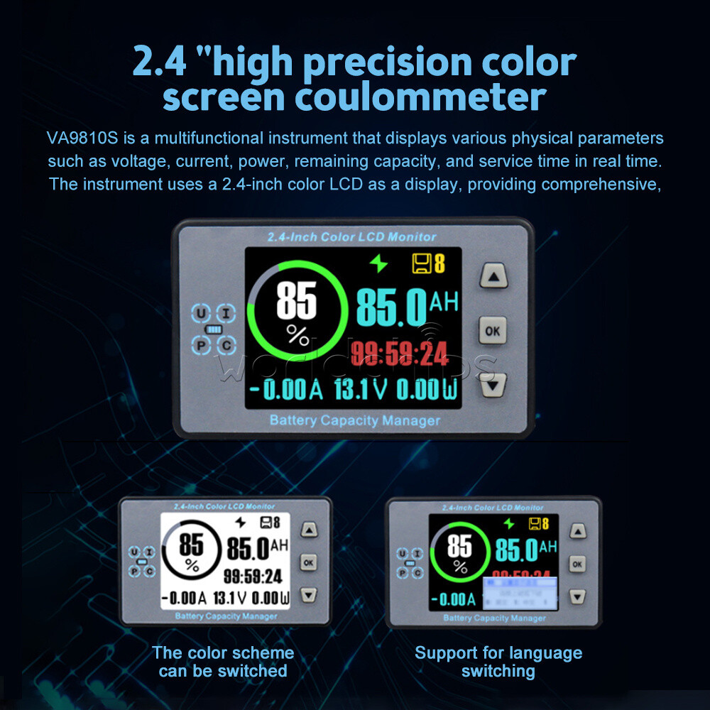 2.4 inch Bluetooth Voltage Current Capacity Meter Battery Coulometer DC 8-100V