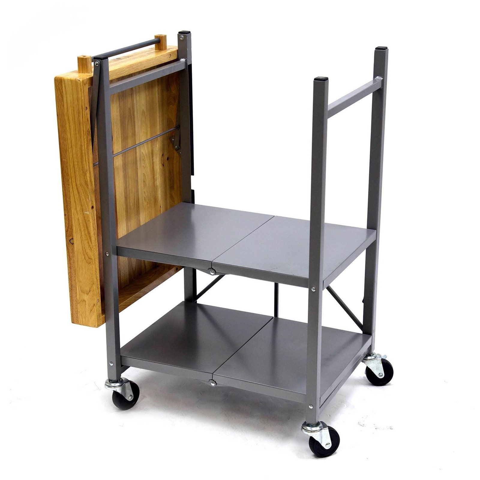 Origami Foldable Kitchen Island Cart, Rolling Storage Table Organizer with Wh...