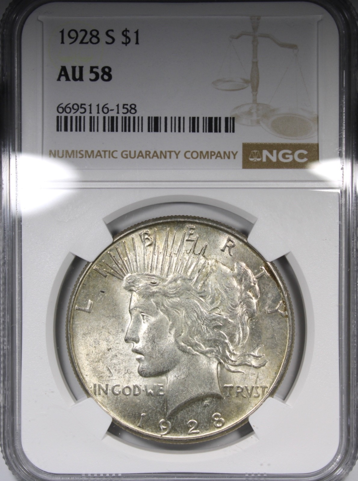 1928-S Peace Dollar NGC AU58 Circulated Key Date $1
