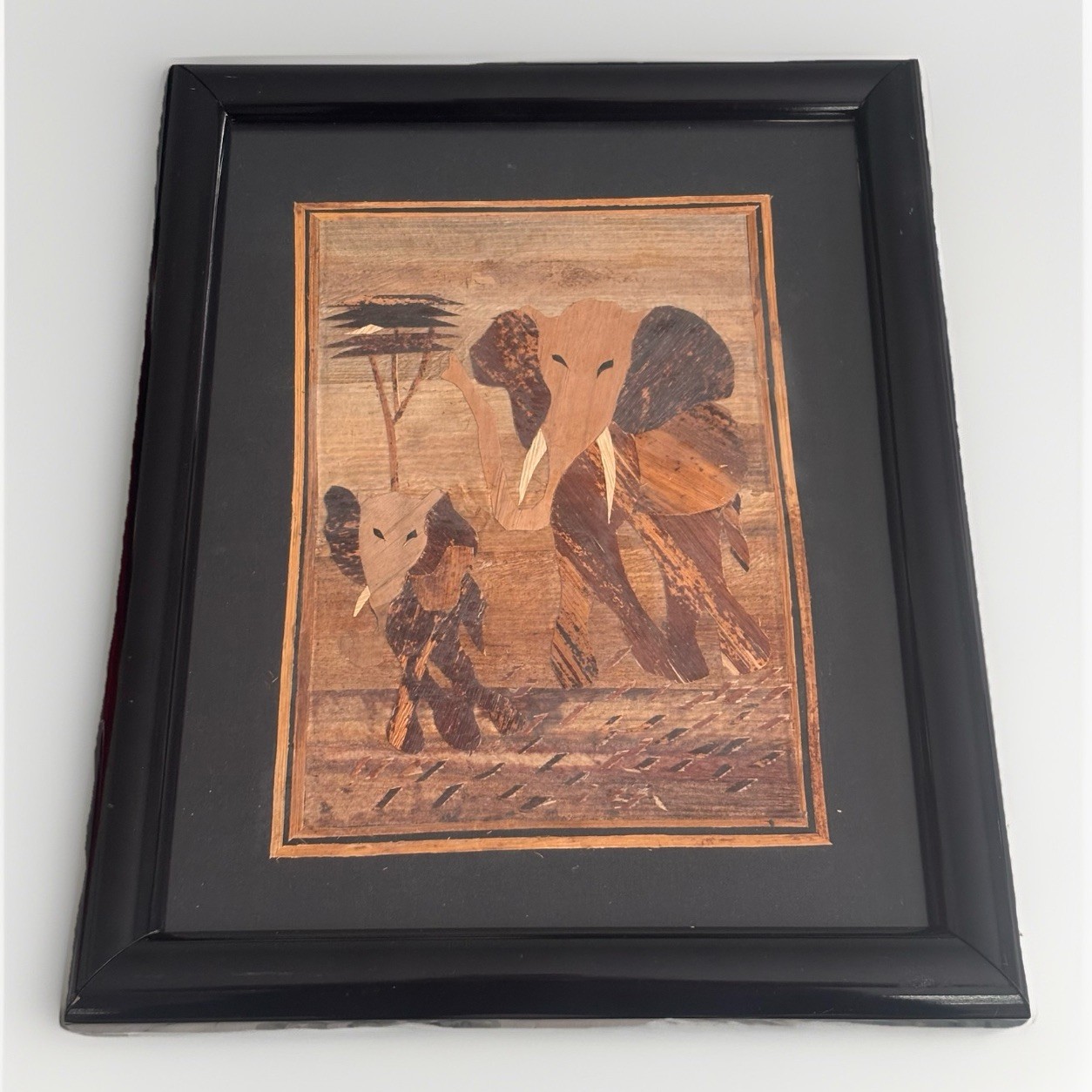 African Art Elephant And Calf Banana Leaf Fiber Handmade Original