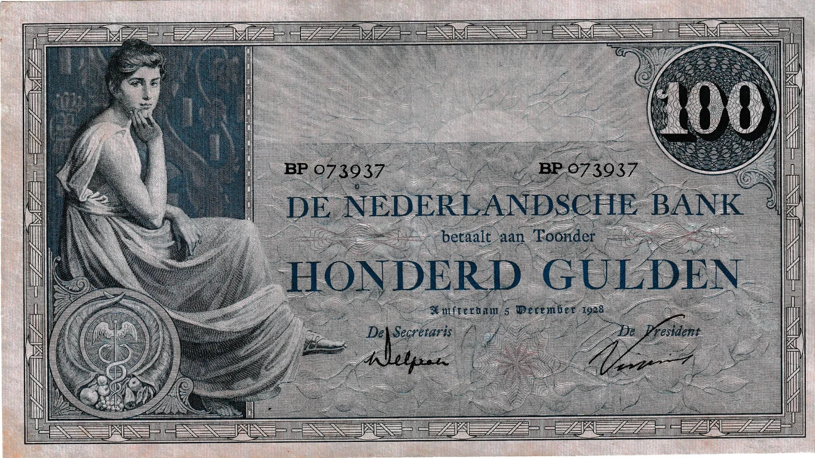 Netherlands - 1928 - 100 Gulden - "XF" #NH183