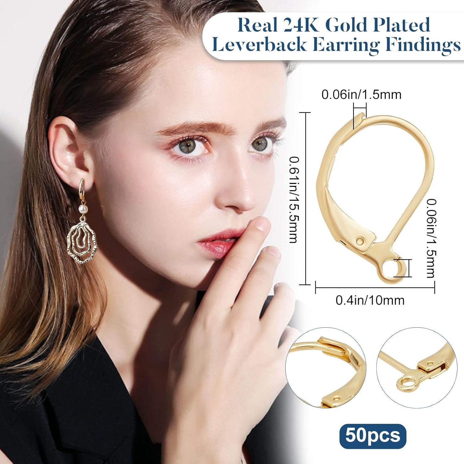 50Pcs/Box Leverback Earring Findings 24K Gold Plated Stainless Steel FREE SHIP