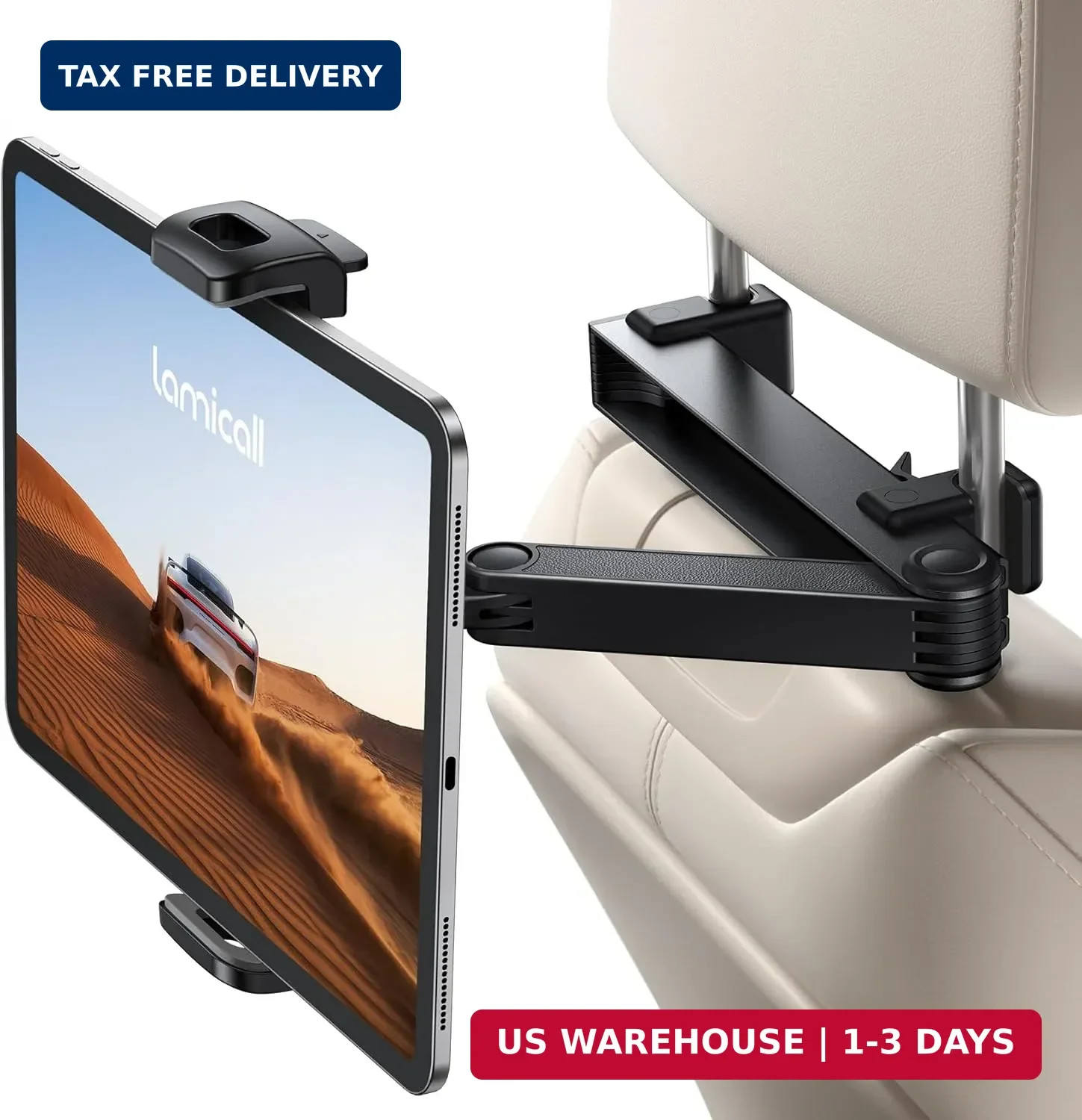 Lamicall Car Headrest Tablet Holder - [Lockable] [3 in 1 Extension Arm] Upgrade