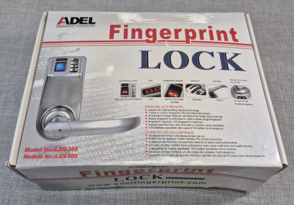 Adel LA9-388 silver Metal Model Biometric Fingerprint Pin Door Lock R handle
