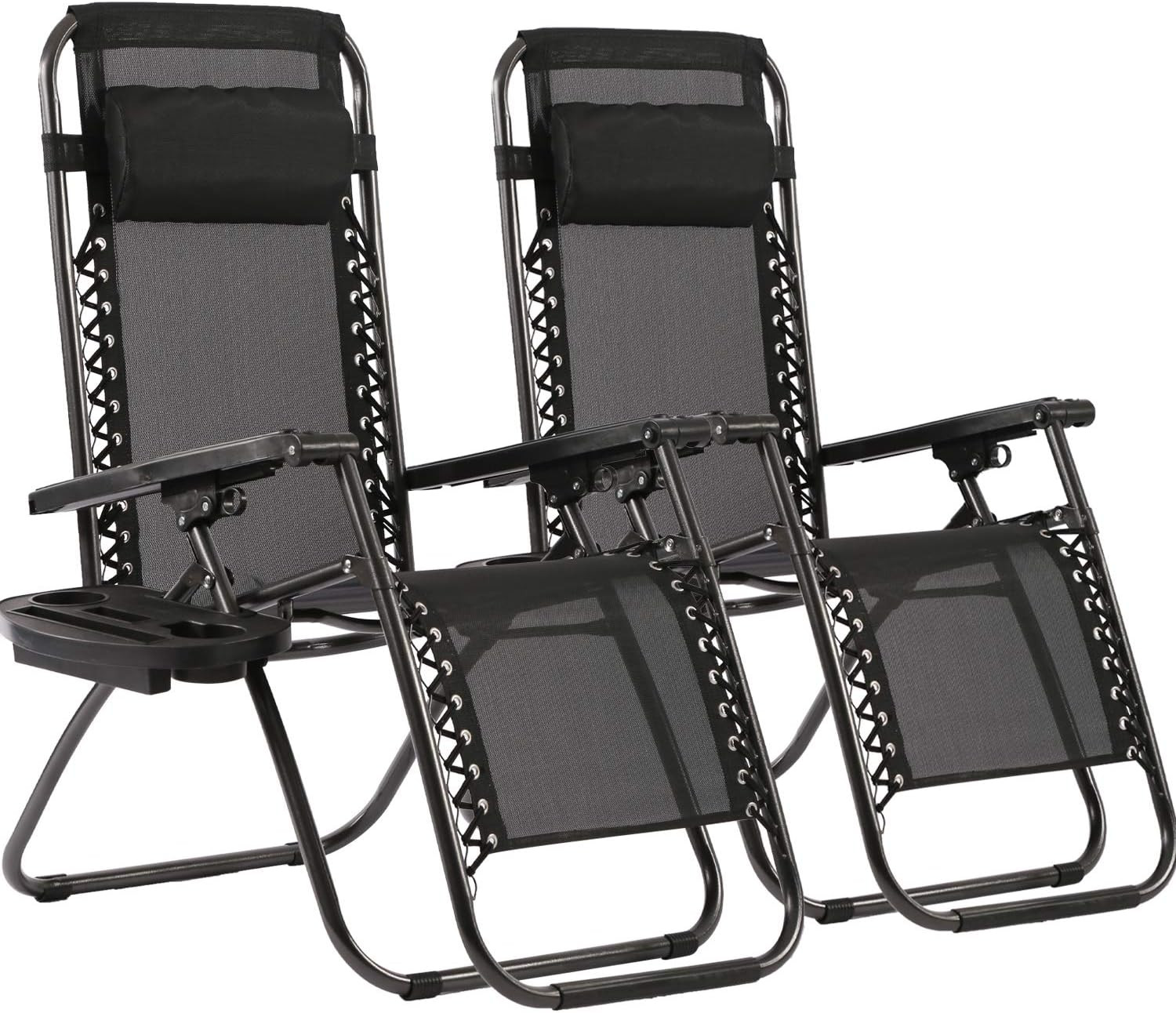 Zero Gravity Lounge Chairs Set of 2 with Pillow & Cup Holder - Adjustable Outdoo