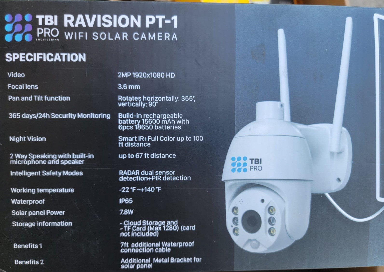 1080P PTZ Solar Security Camera Outdoor 355° Wireless WiFi Solar Camera
