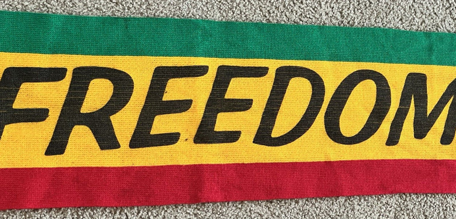 African Knit Scarf Ethiopia Sash Green Yellow Red "Freedom" Fist 7.5" x 53"