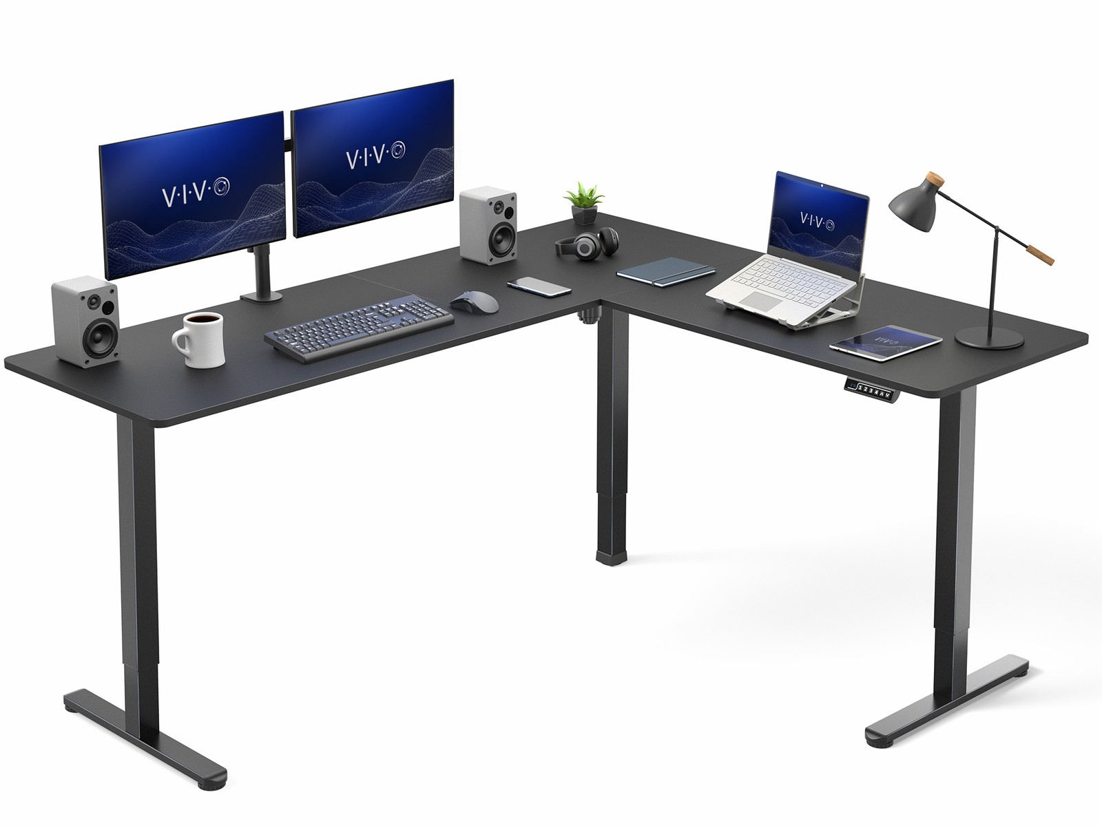 VIVO Black Electric 75" x 63" Corner Standing Desk, L-Shaped Workstation