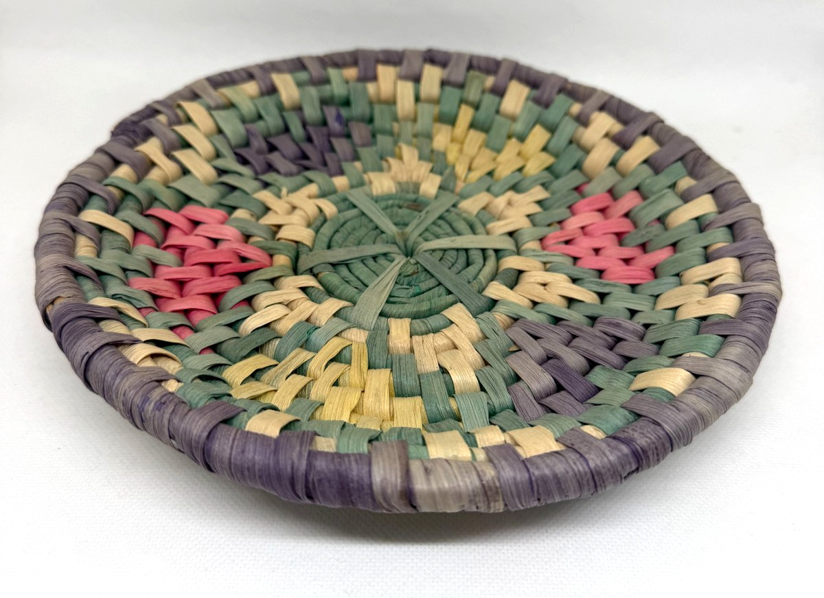 VTG Coil Basket Hand Woven Color Boho Basket Bowl Plate Pot Holder 9" Diameter