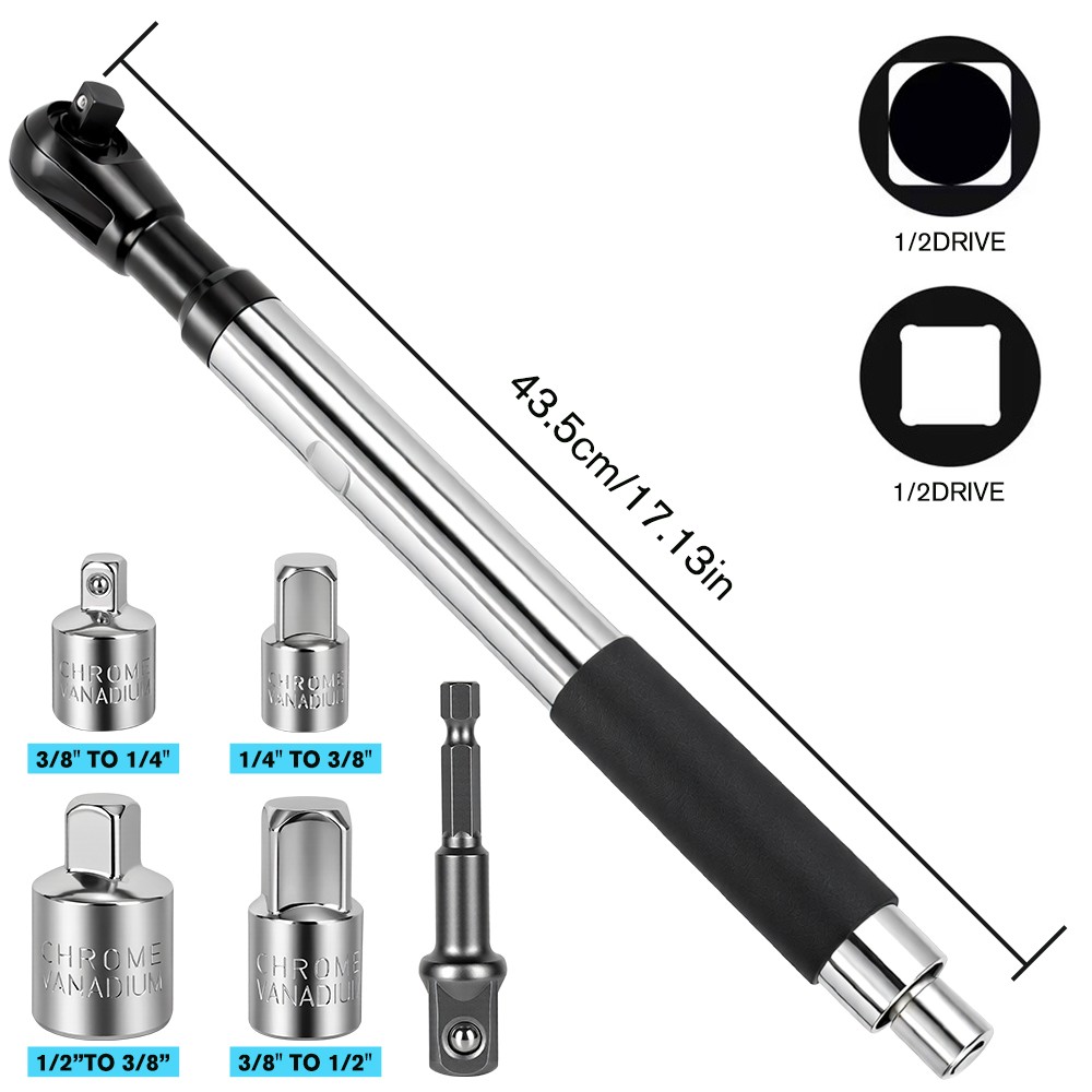 1/2" Offset Extension Wrench, Impact Ratchet Extender for Electric Drill Adapter