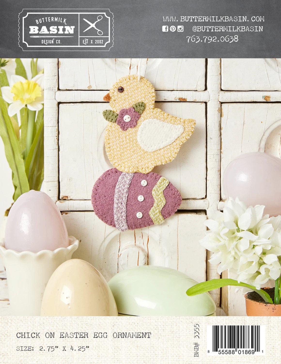 Buttermilk Basin: Chick on Easter Egg Ornament ~ Spring Wool Applique Pattern