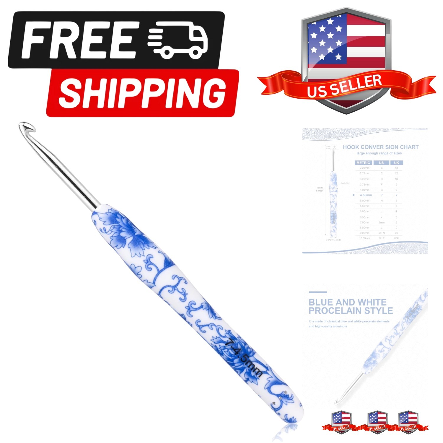 4.5 mm7 Crochet Hook, Ergonomic Handle for Arthritic Hands, Soft Rubber Grip ...