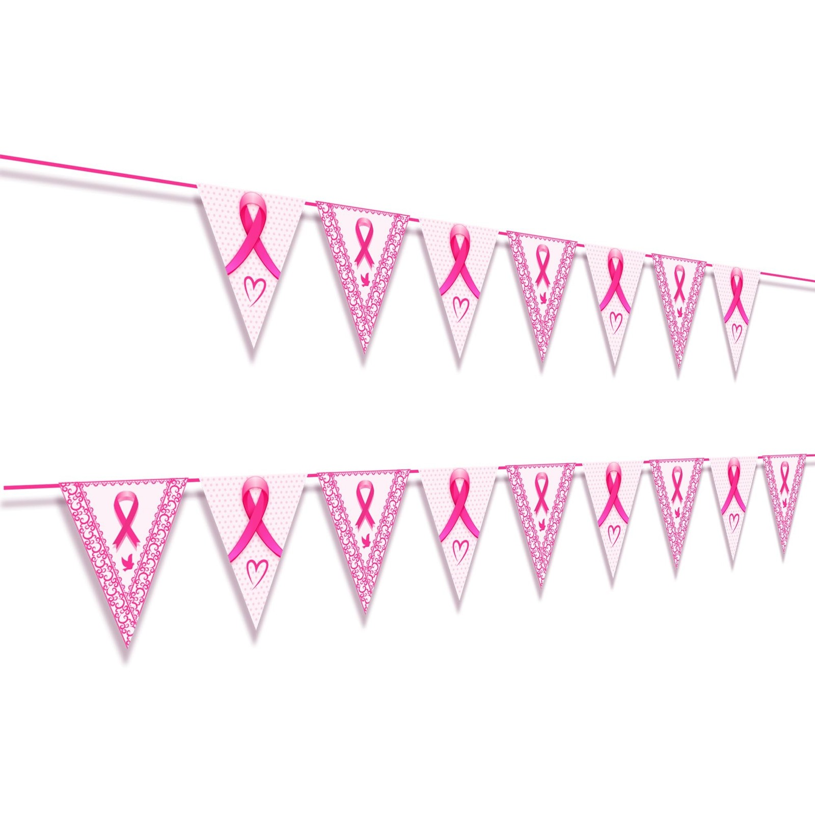 Ribbon Pennant Banner Pink And White Breast Cancer Awareness Ribbon Pennant B...