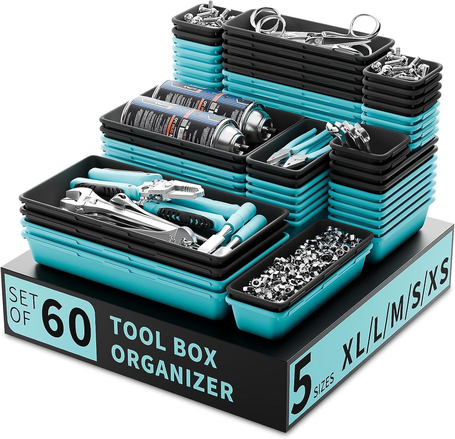[60 PCS Upgraded] Tool Box Organizer Tray Toolbox Desk Drawer Organizer Tool Box