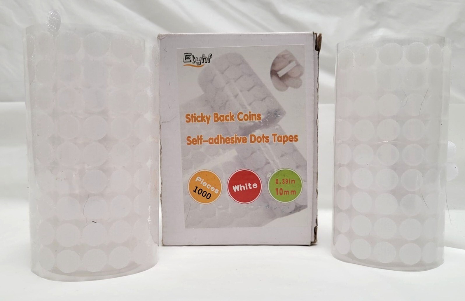 Etyhf Sticky Back Coins Self-Adhesive Dots Tapes 1000 Pieces 0.39in / 10mm White