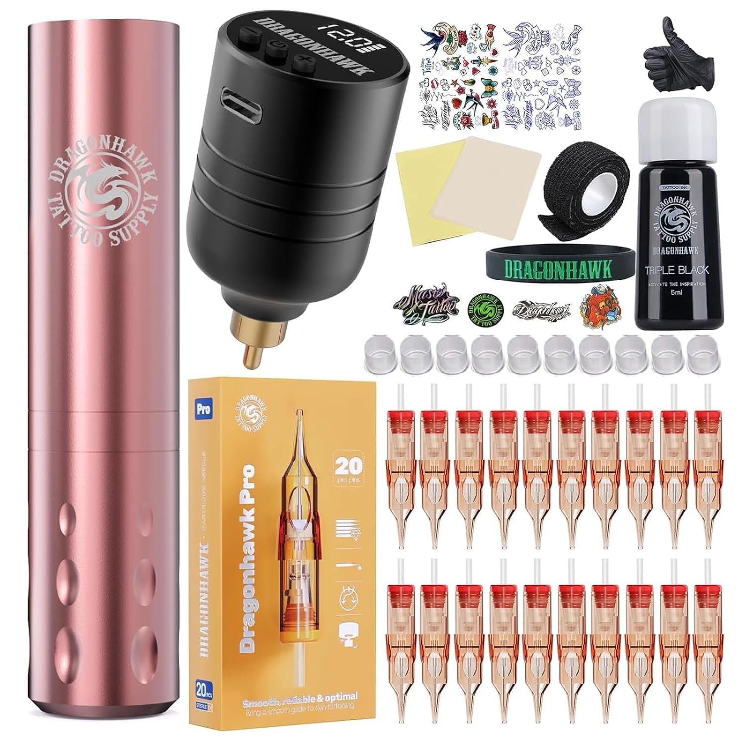 Dragonhawk Tattoo Gun Kit S6 Pro Wireless Machine Complete Kit...