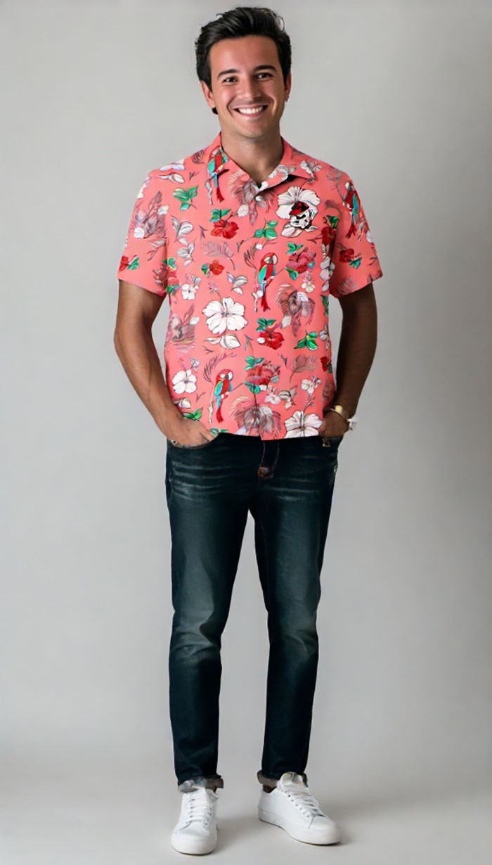 Wes and Willy Sports Fan College Team Tropical Parrot Button Up Hawaiian Shirt