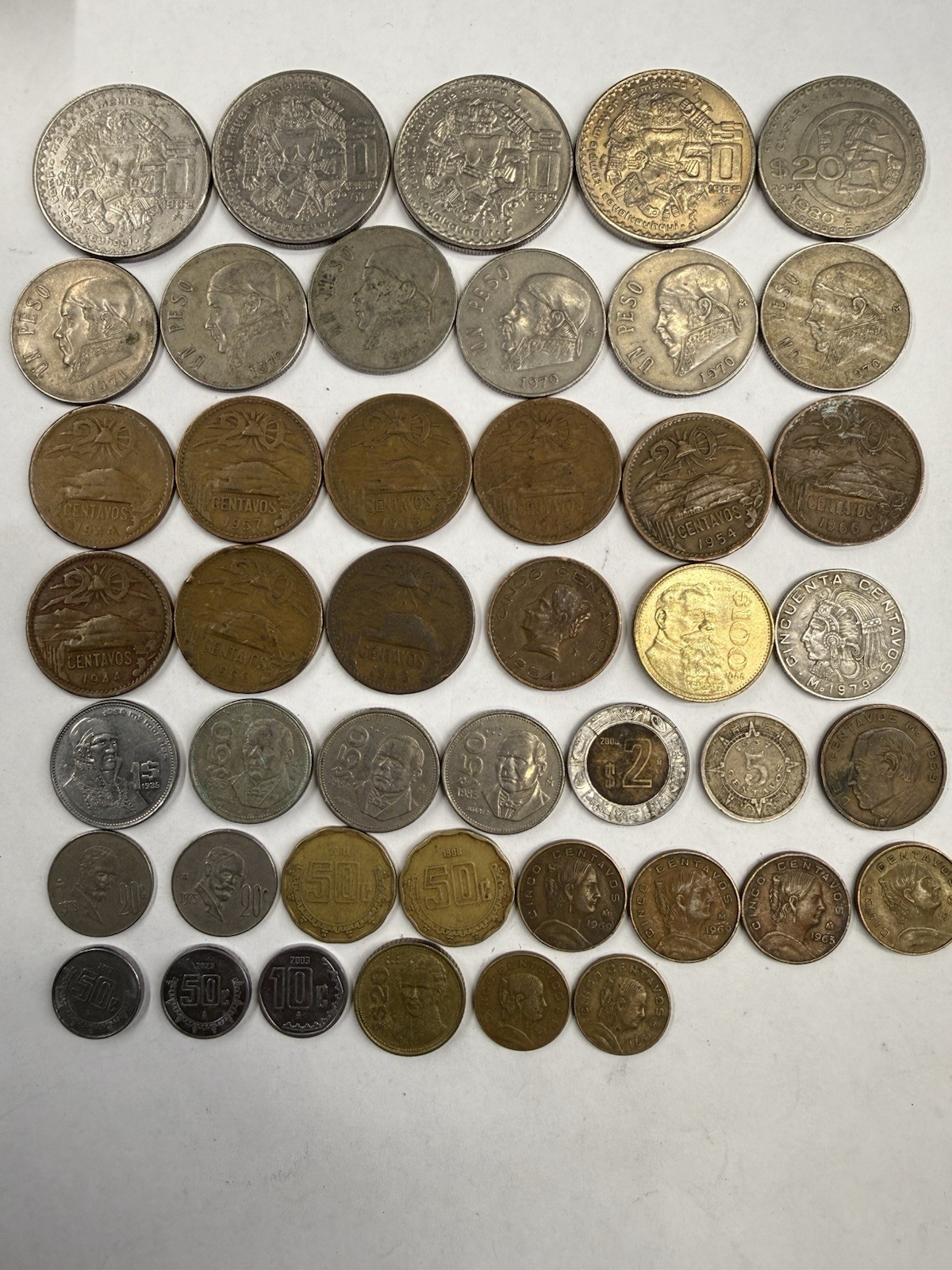 45 Piece Lot of Mexican Coins | Pesos & Centavos | Vintage Circulated Mexico