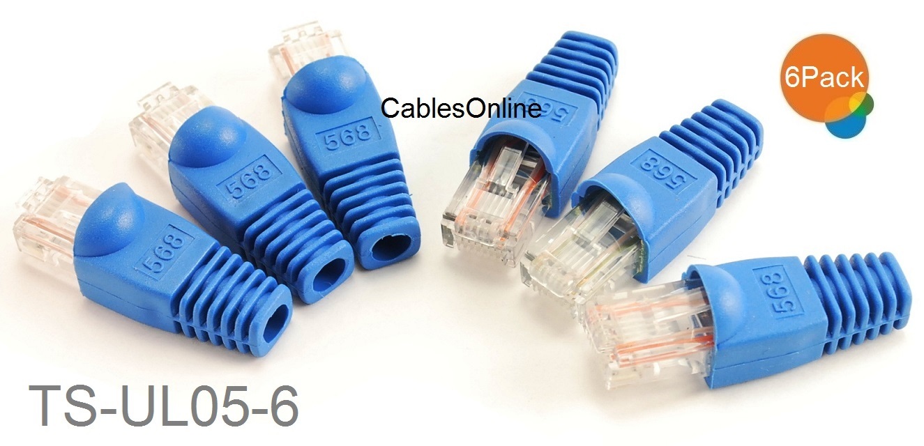 6-Pack T1 CSU/DSU Loopback Plug, Pinout 1-to-7, 2-to-8, Blue Boot, TS-UL03-6