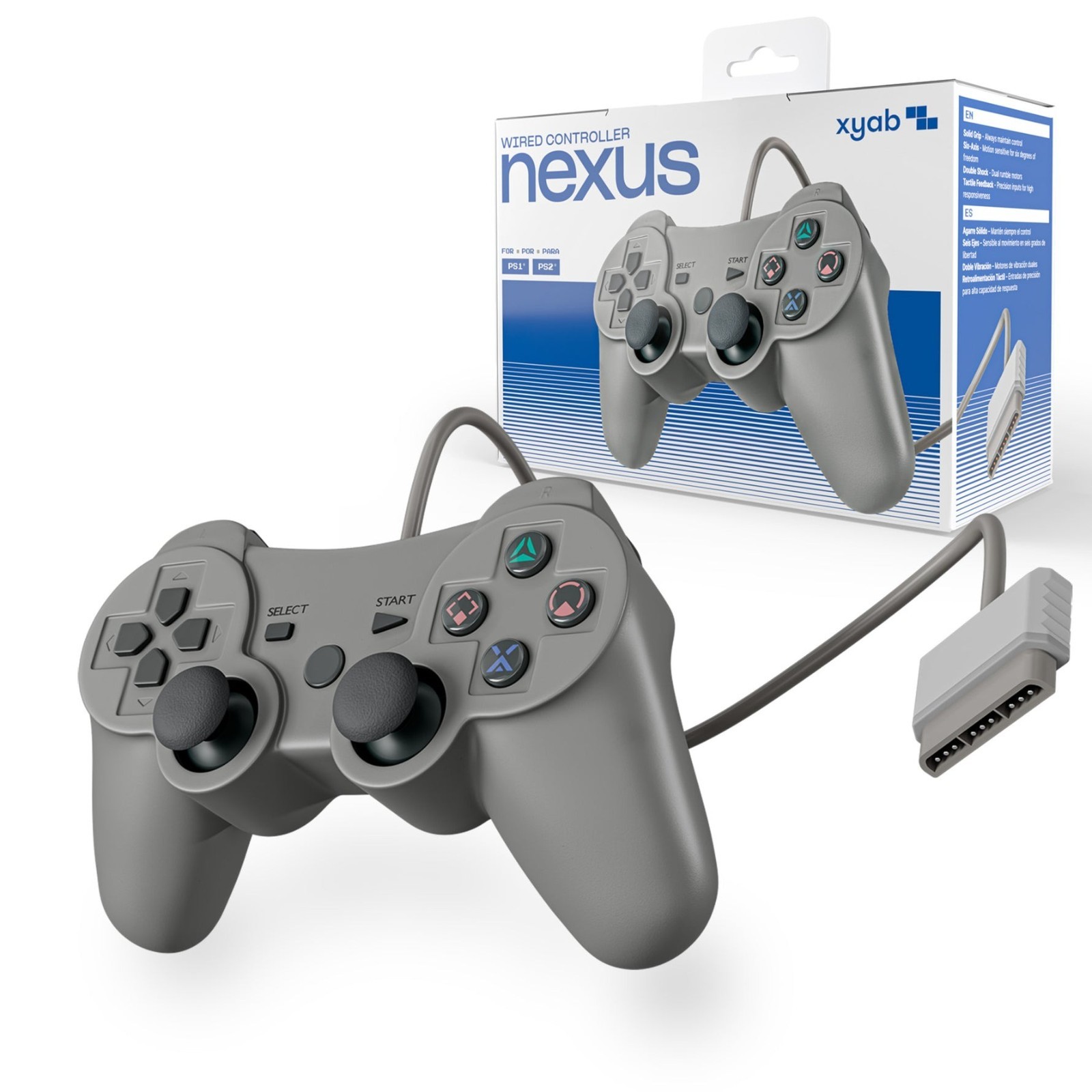 NEW Wired Controller for Sony PlayStation 1/2 PS1/PS2 Gray Dual Vibration 5 ft