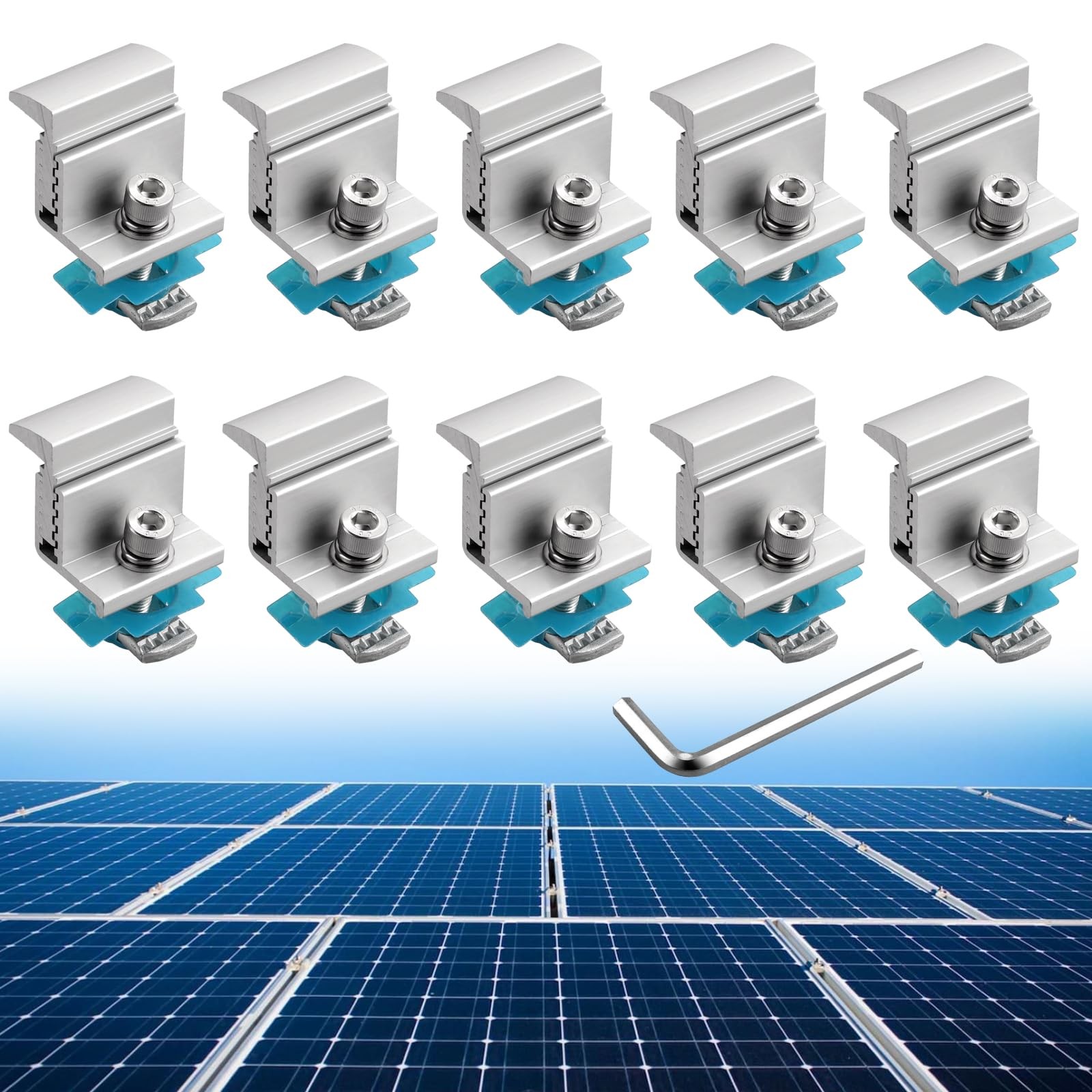 10pcs Adjustable Solar Panel End Clamp for Unistrut, 30-50mm Aluminum Solar P...