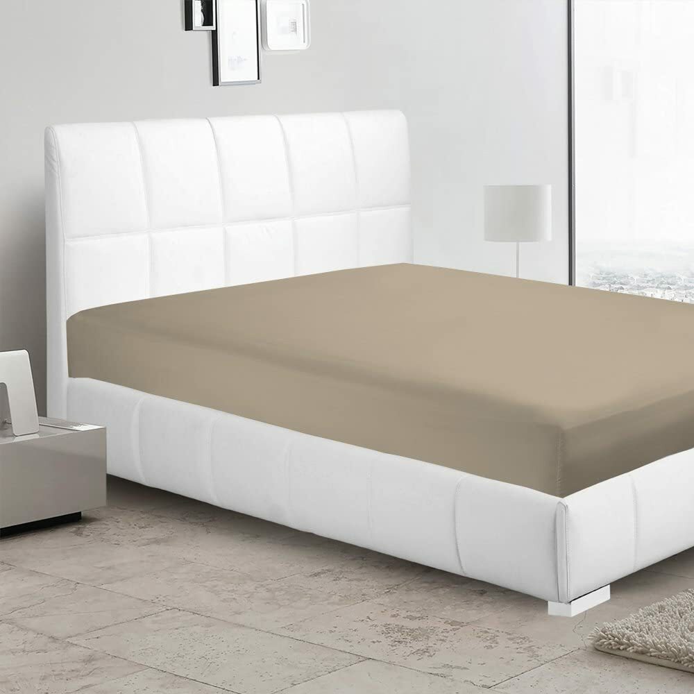 Solid Taupe, 1 Piece Fitted Sheet 600 TC Cotton Elastic All Around Its Edge