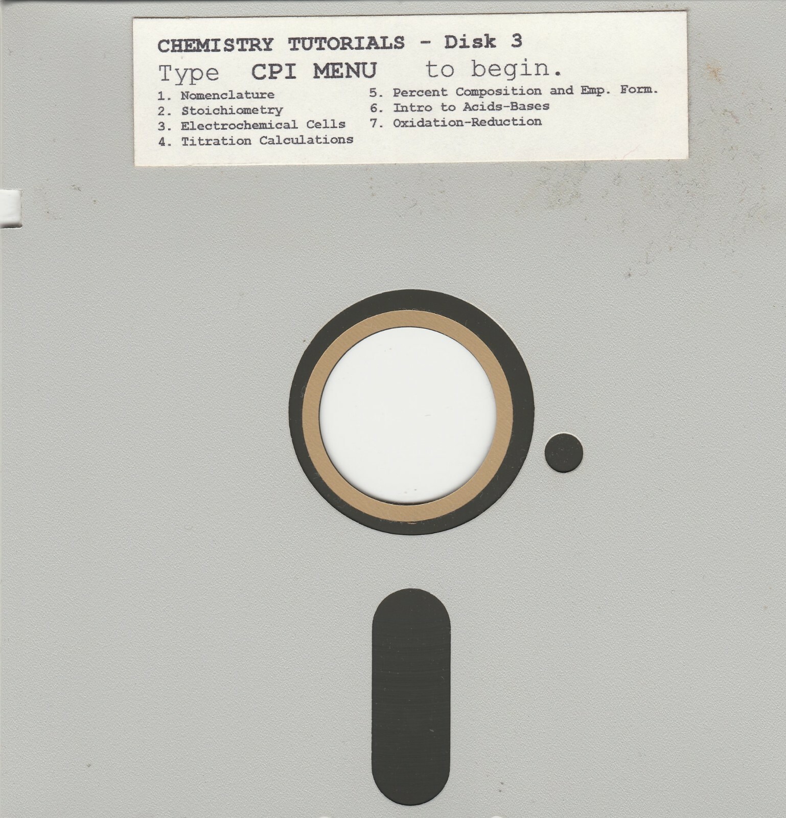 Chemistry Tutorial Series on 5.25" floppy disks Software