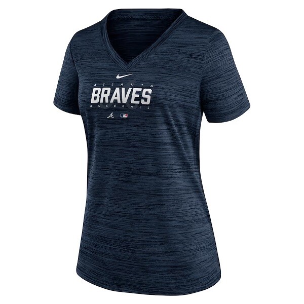 Nike Women's Atlanta Braves Navy Blue/Black V-Neck Short Sleeve Tee T-Shirt