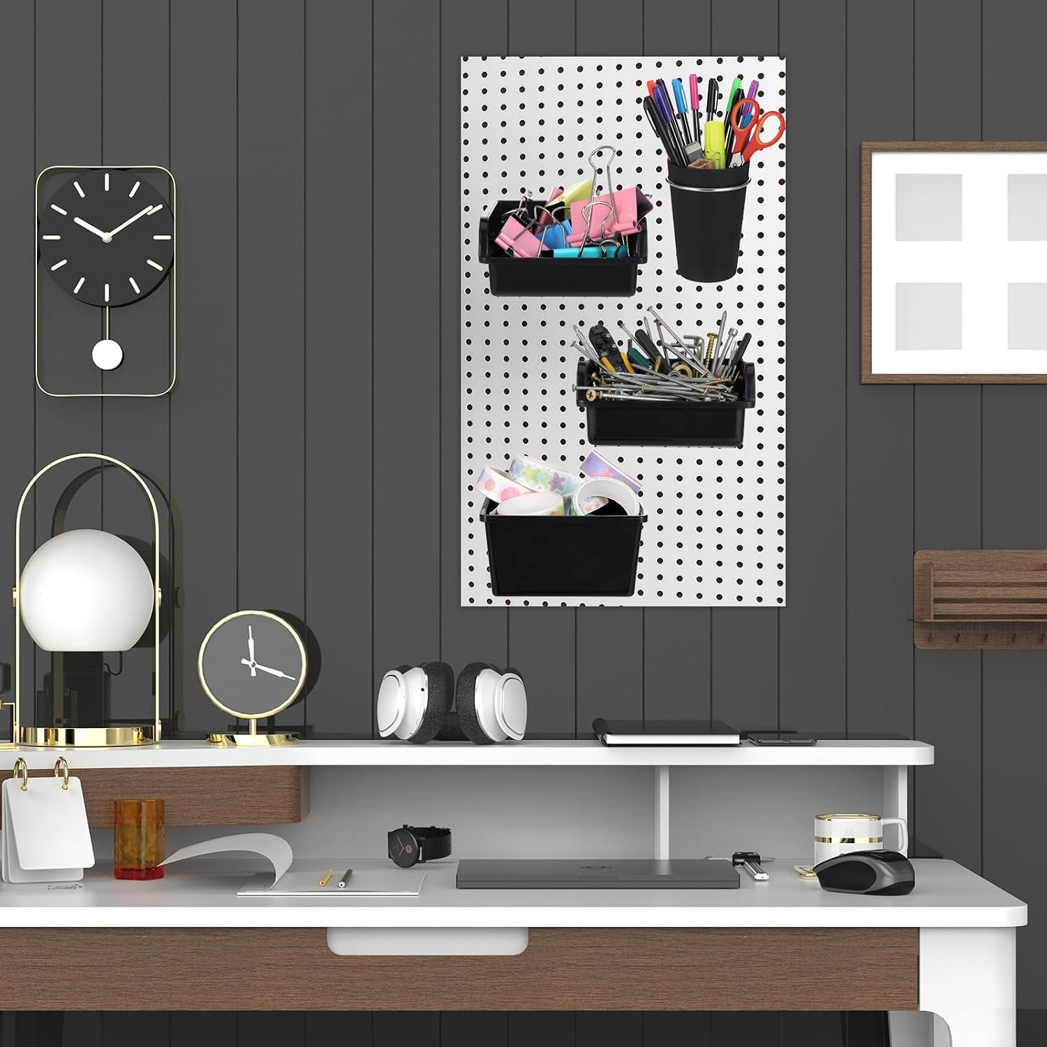 20 Pcs Pegboard Cups Pegboard Bins Set, Pegboard Wall Organizer with Hooks