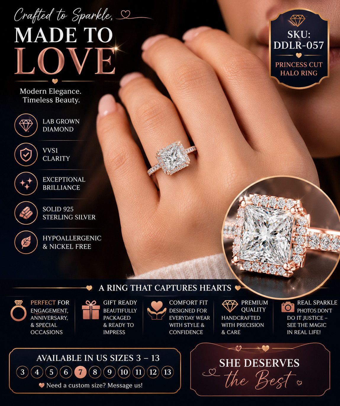 2.93 CT Princess Cut Lab Grown Diamond Halo Ring 925 Silver Promise Gift For Her