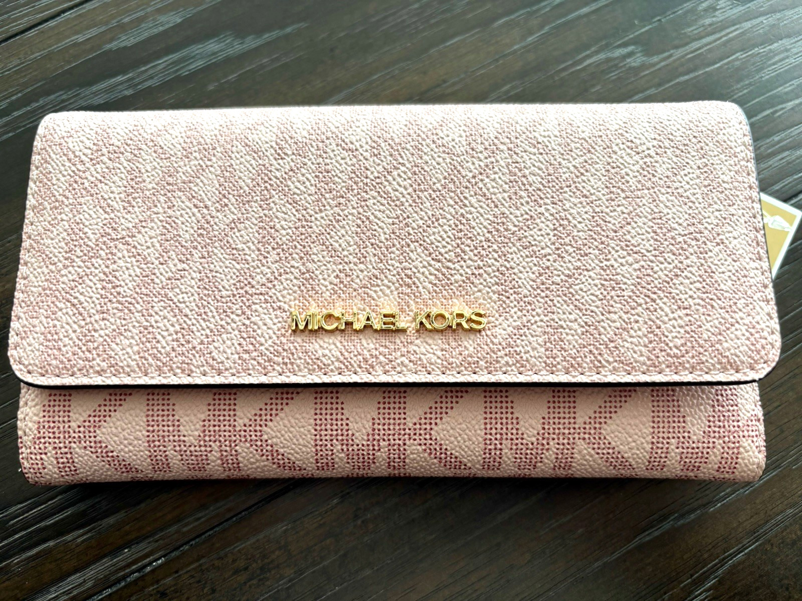 MICHAEL KORS JET SET TRAVEL LARGE TRIFOLD MK Signature WALLET Pink Blush New