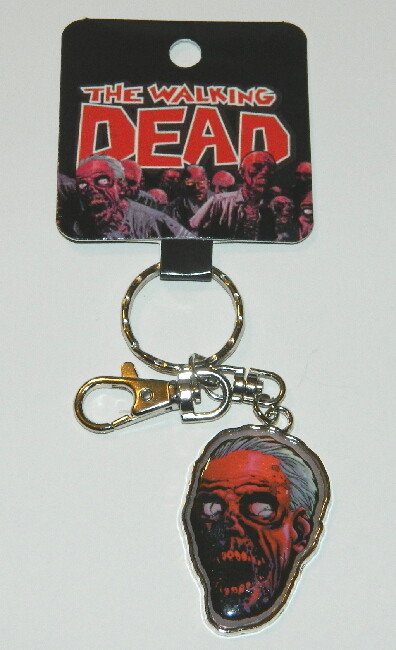 The Walking Dead, Dead Head Red & Silver Toned Metal Keyfob Key Chain NEW UNUSED